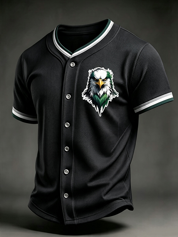 Men's Football Print Waffle V-neck Cardigan