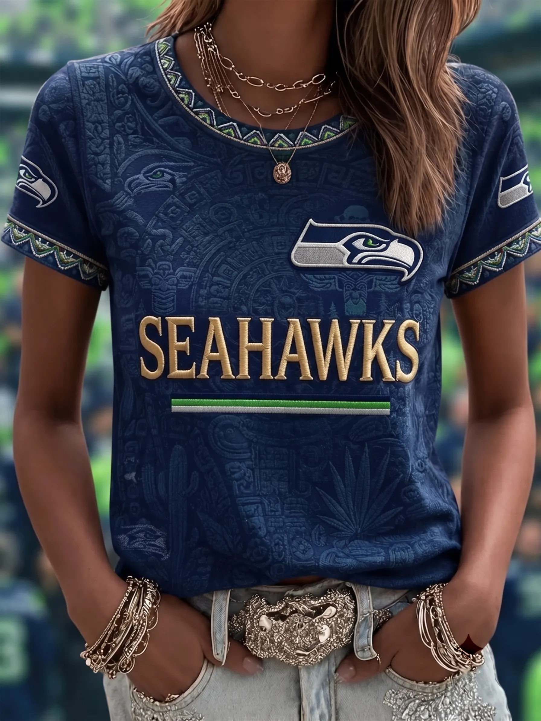 Women's Retro Football     Sporty Graphic Top