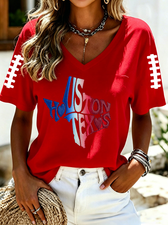 Women'S Rugby Printed V-Neck T-Shirt