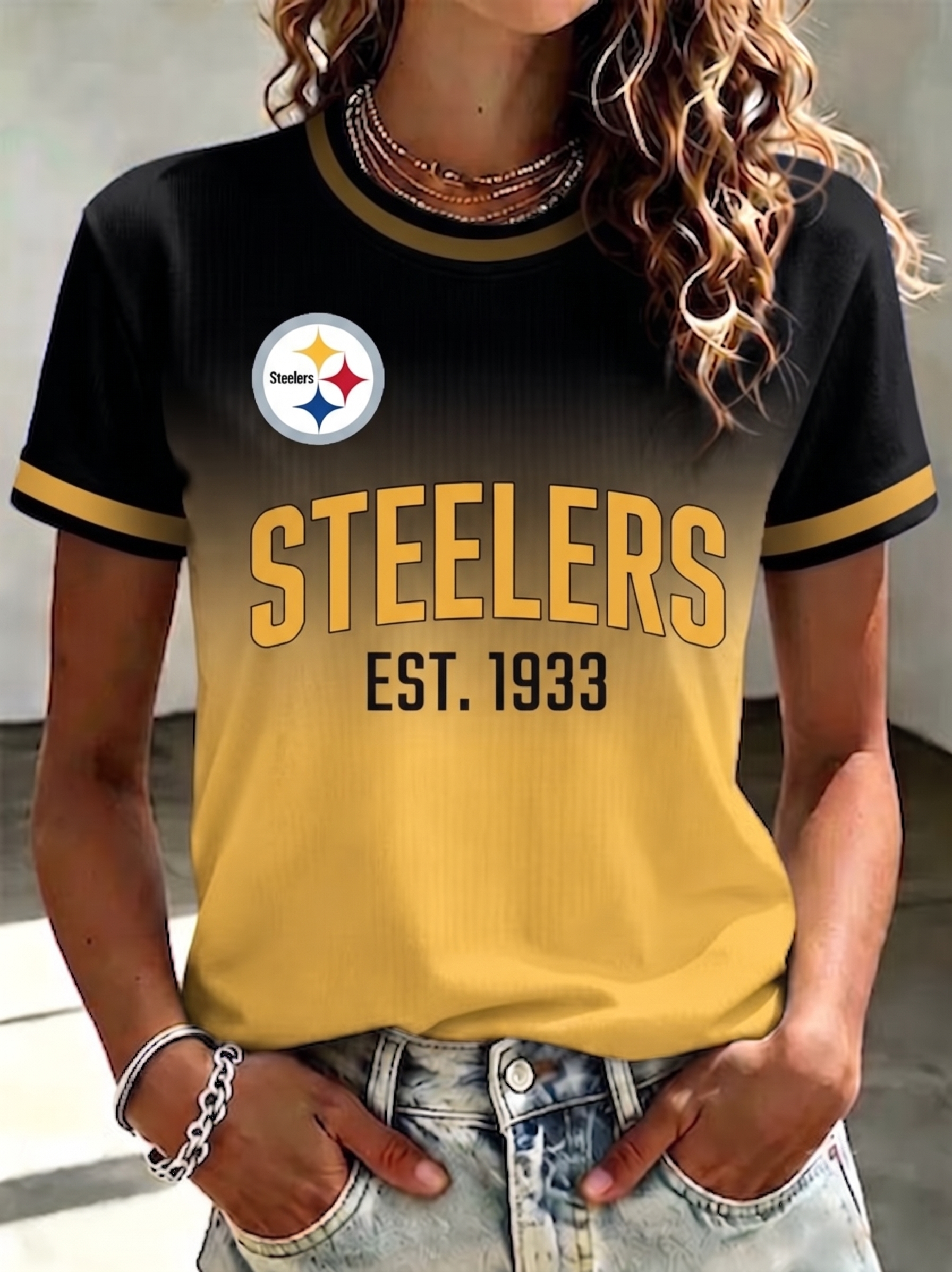 Women's Gradient Pittsburgh Steelers Crew Neck Short Sleeve T-Shirt