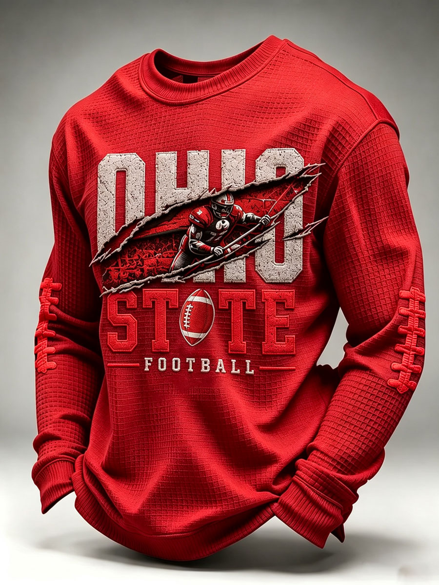 Men'S Football Game Printed Waffle Sweatshirt