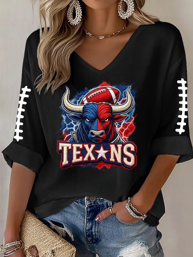 Women'S Football Print Waffle  Top