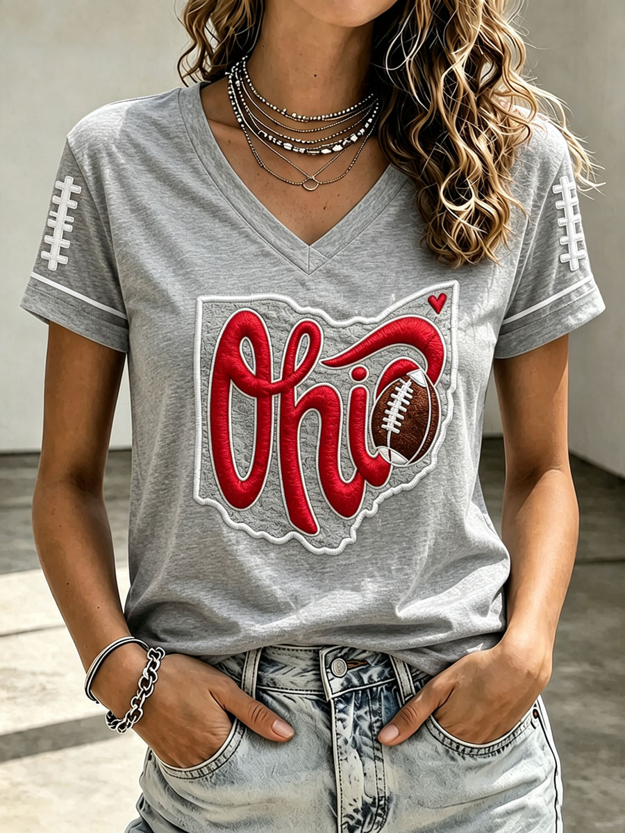 Women's Football Print V-Neck T-Shirt