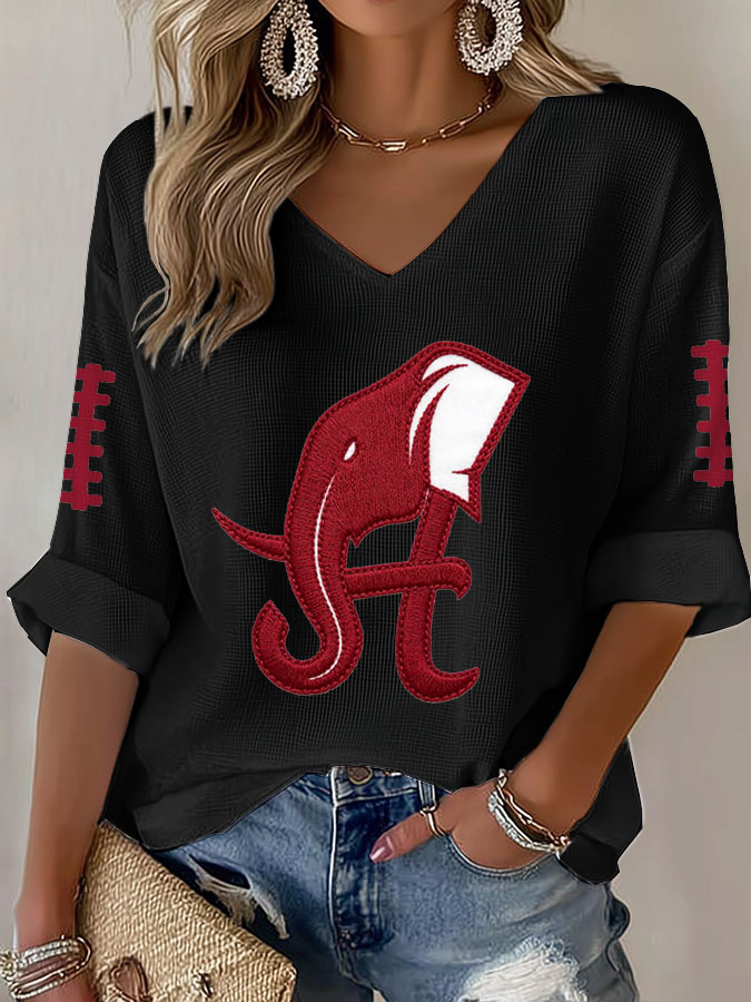 Women'S Football Print Waffle  Top