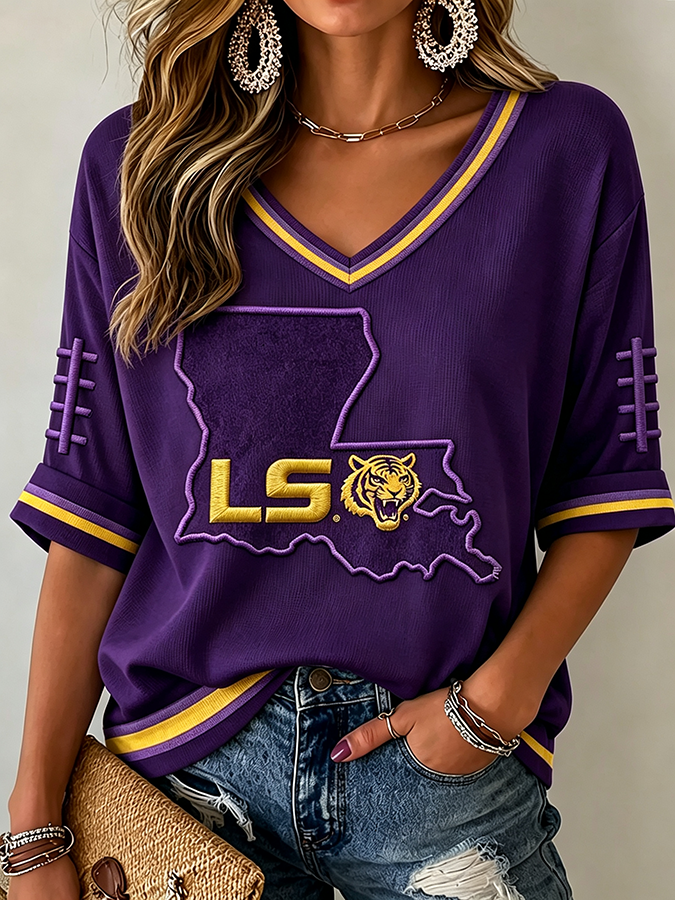Women'S Football Print Waffle  Top