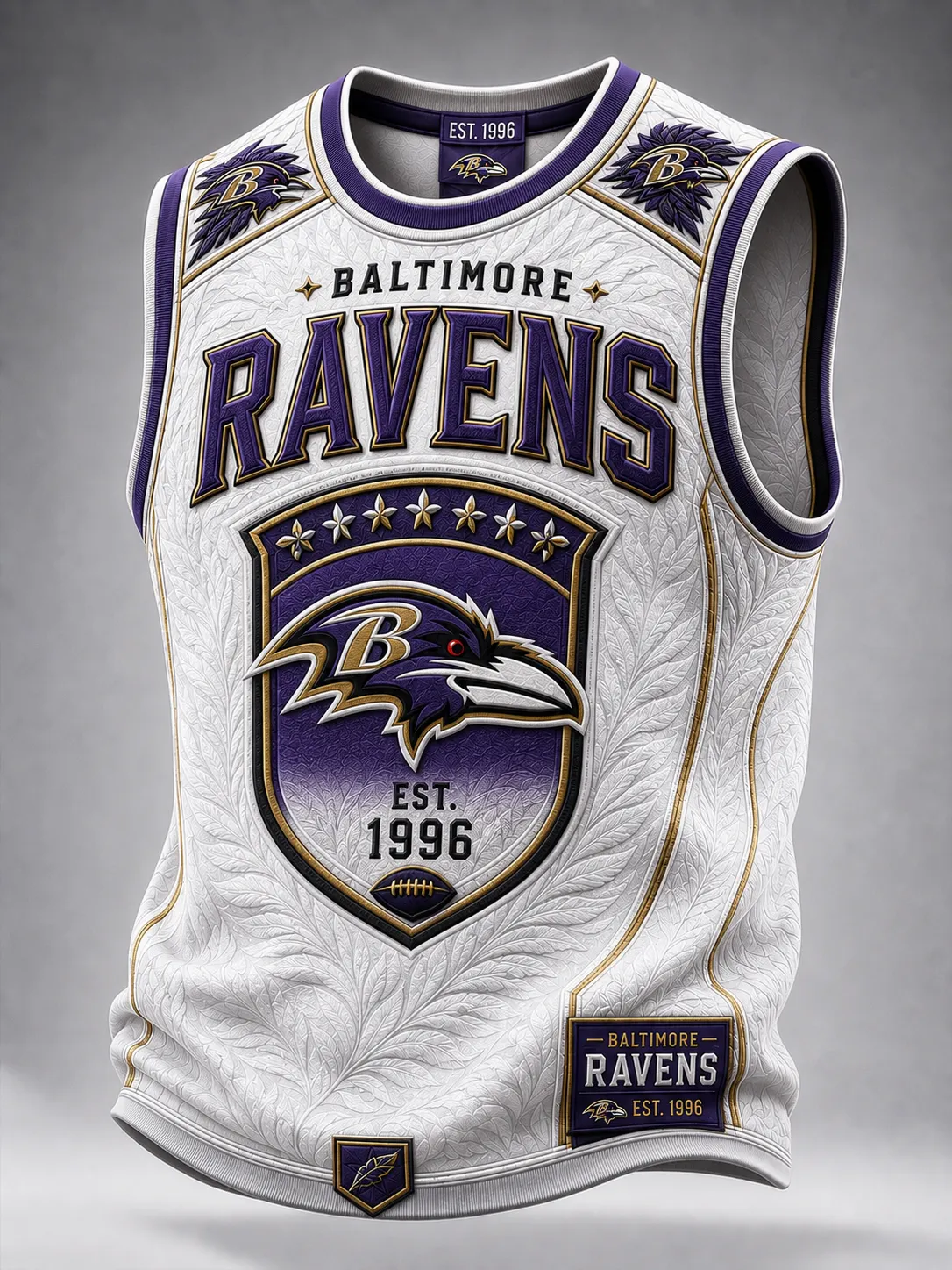 Men's Baltimore Ravens EST.1996 Embroidery Basketball Style Football Tank Top