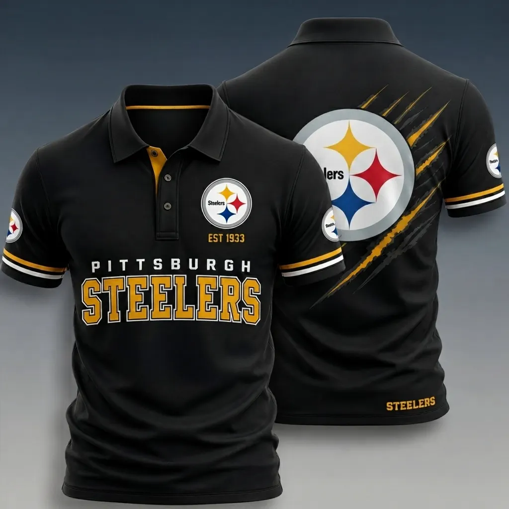 Men's Pittsburgh Steelers Graphic Print Short Sleeve Polo Shirt