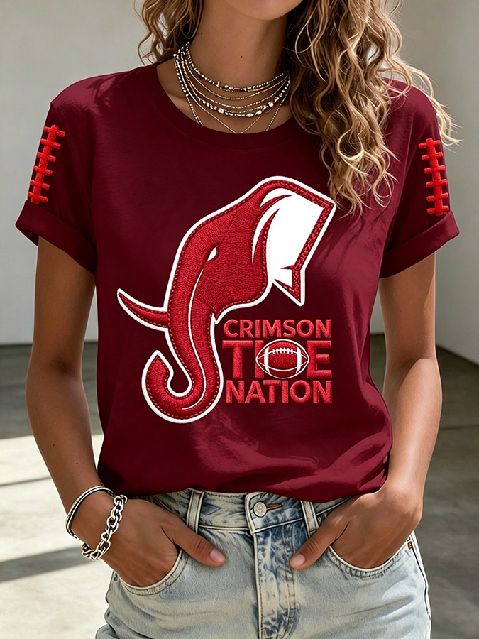 Women'S Rugby Printed Round Neck Short Sleeved T-Shirt