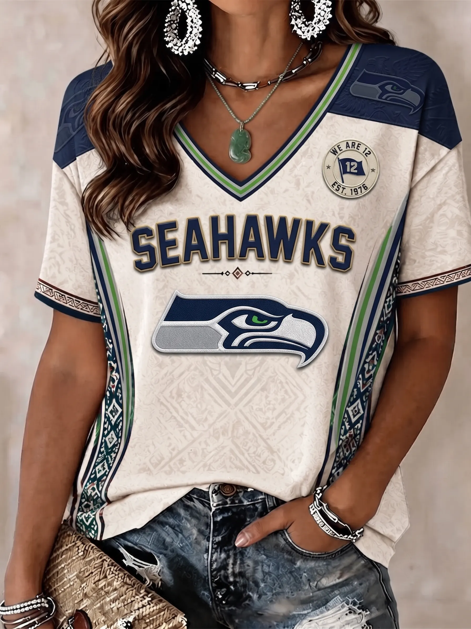 Women's Football   V-Neck Short Sleeve T-Shirt