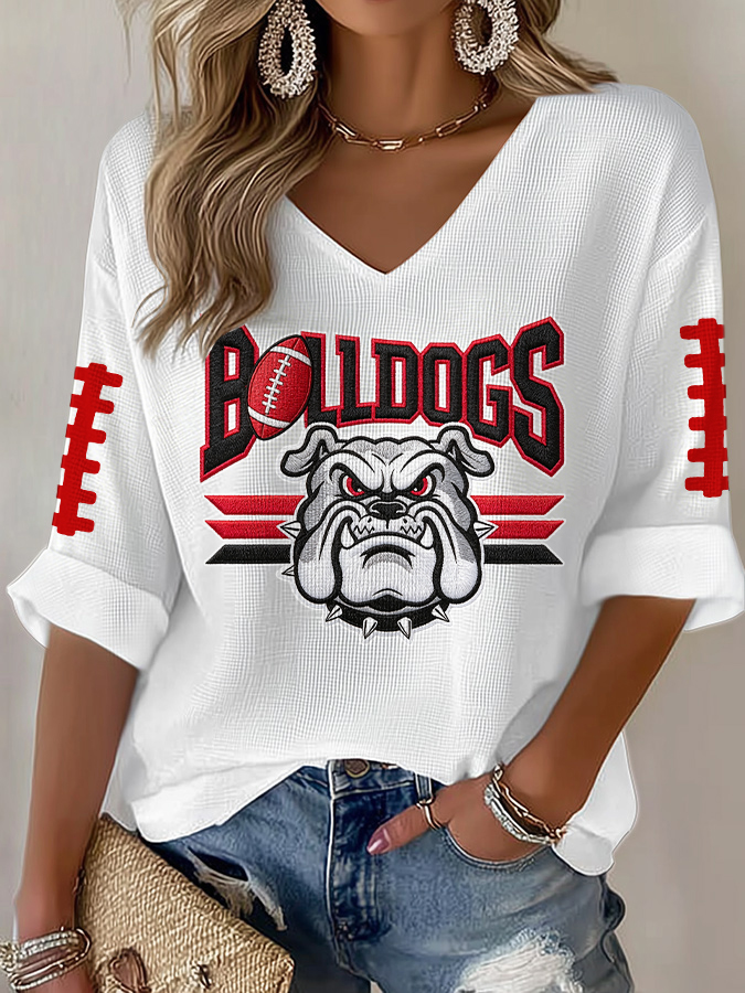 Women'S Football Print Waffle  Top