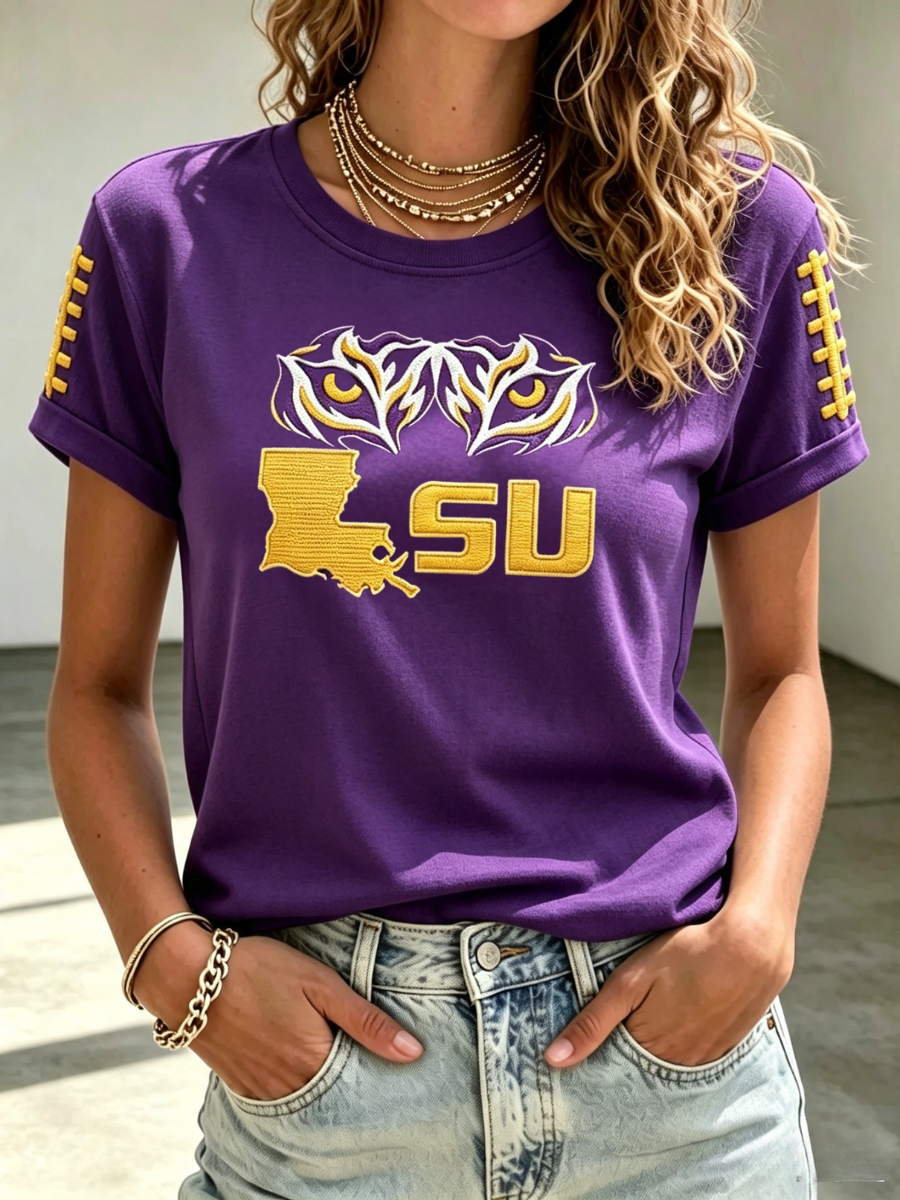 Women's Rugby Printed Round Neck Short Sleeved T-Shirt