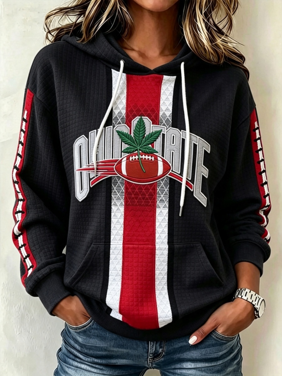 Women's Football Print Waffle Hooded Sweatshirt