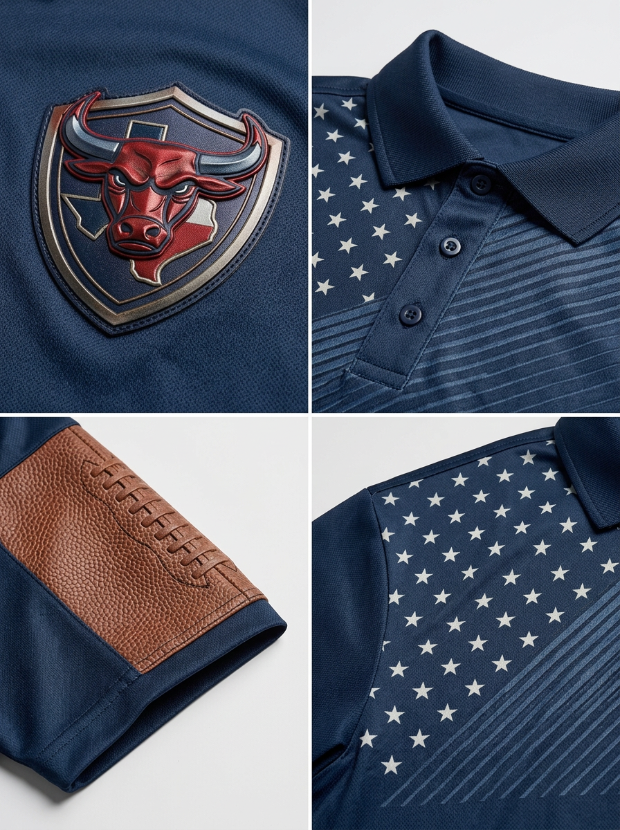 Men's Houston Texans Football Bull Shield Flag Printed Polo Shirt