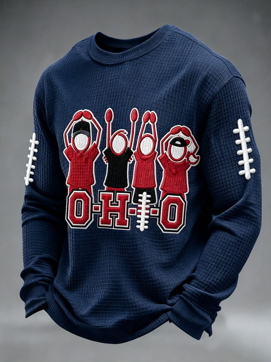 Men'S Football Fan Casual Waffle Long Sleeved Shirt