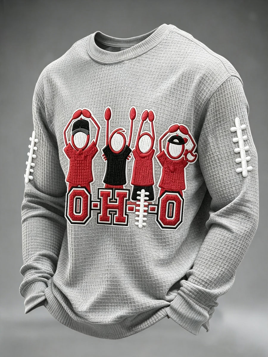 Men'S Football Fan Casual Waffle Long Sleeved Shirt