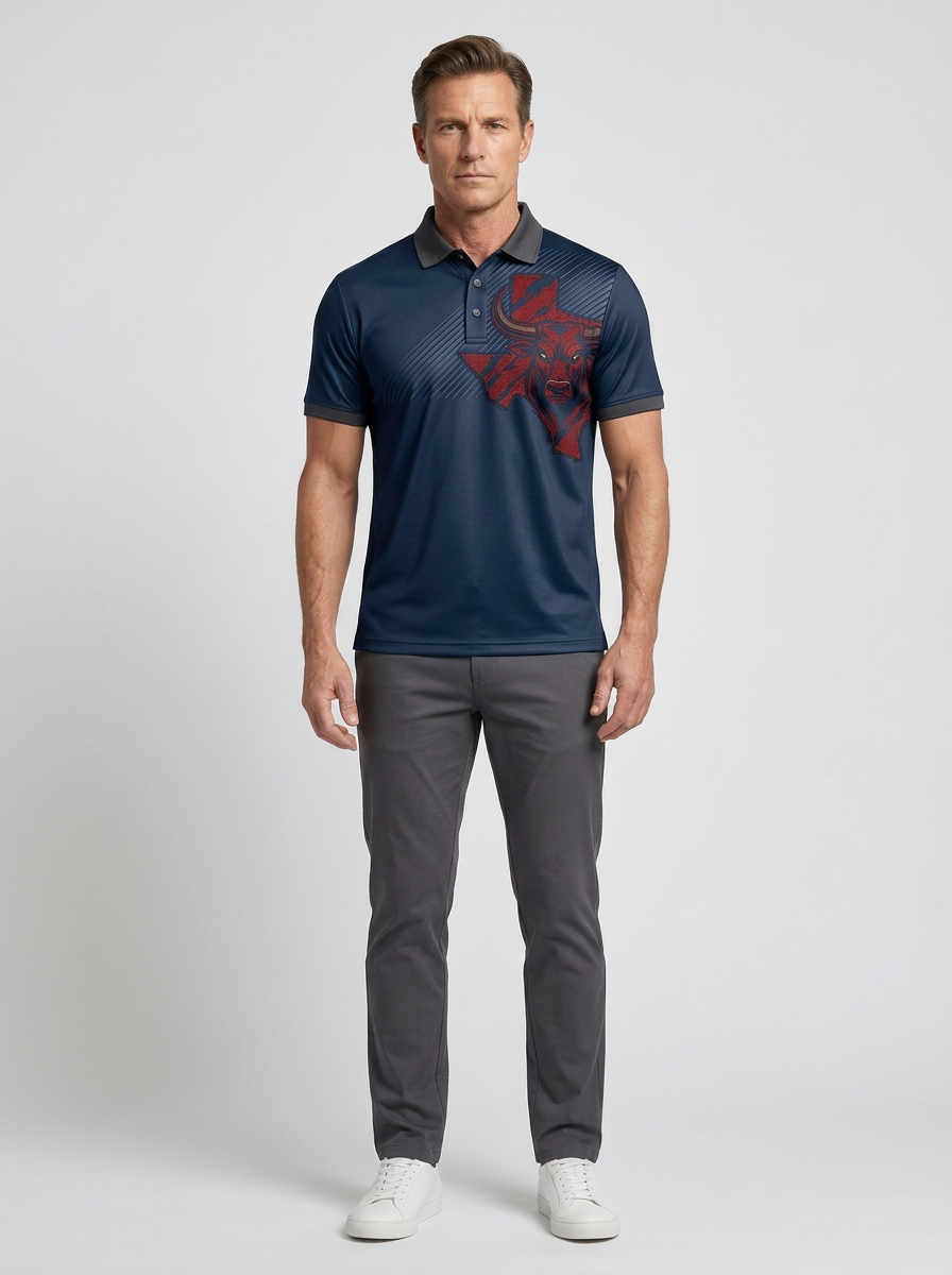 Men's Houston Texans Football Bull Texas Map Printed Polo Shirt