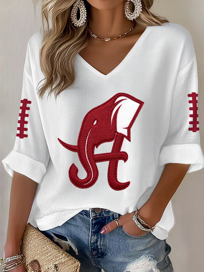 Women'S Football Print Waffle  Top