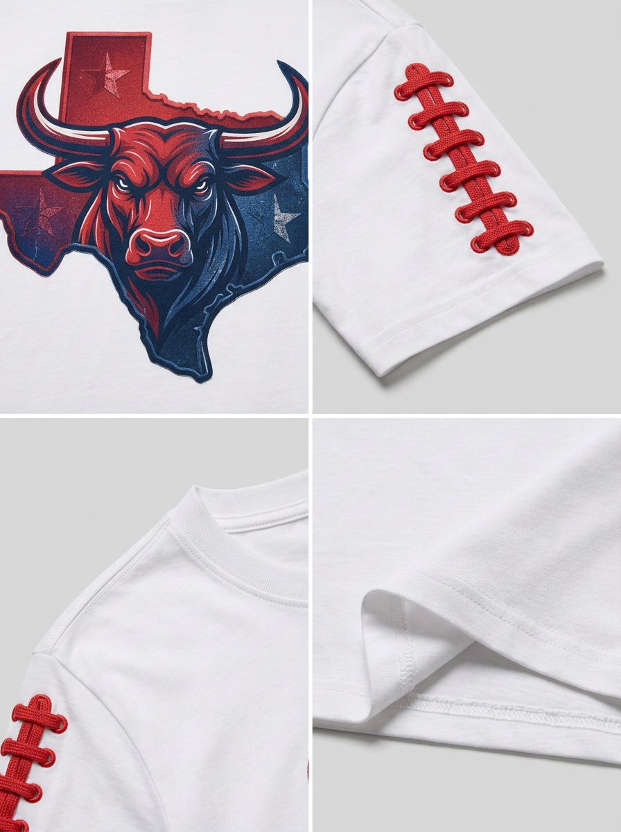 Men's Houston Texans Football Bull Texas Map Printed T-shirt