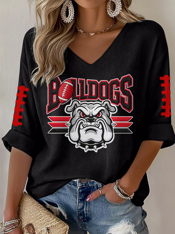 Women'S Football Print Waffle  Top