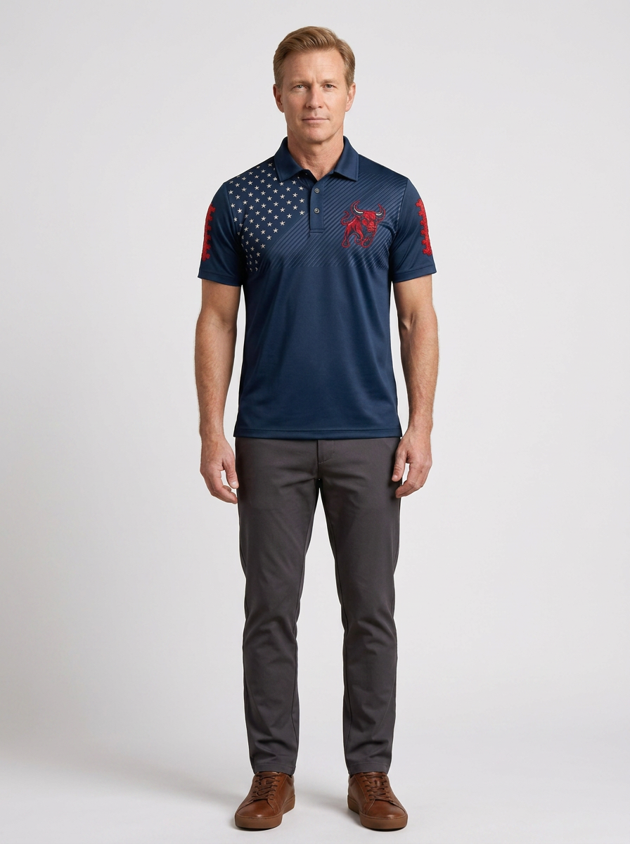 Men's Houston Texans Bull Football Stars Printed Polo Shirt