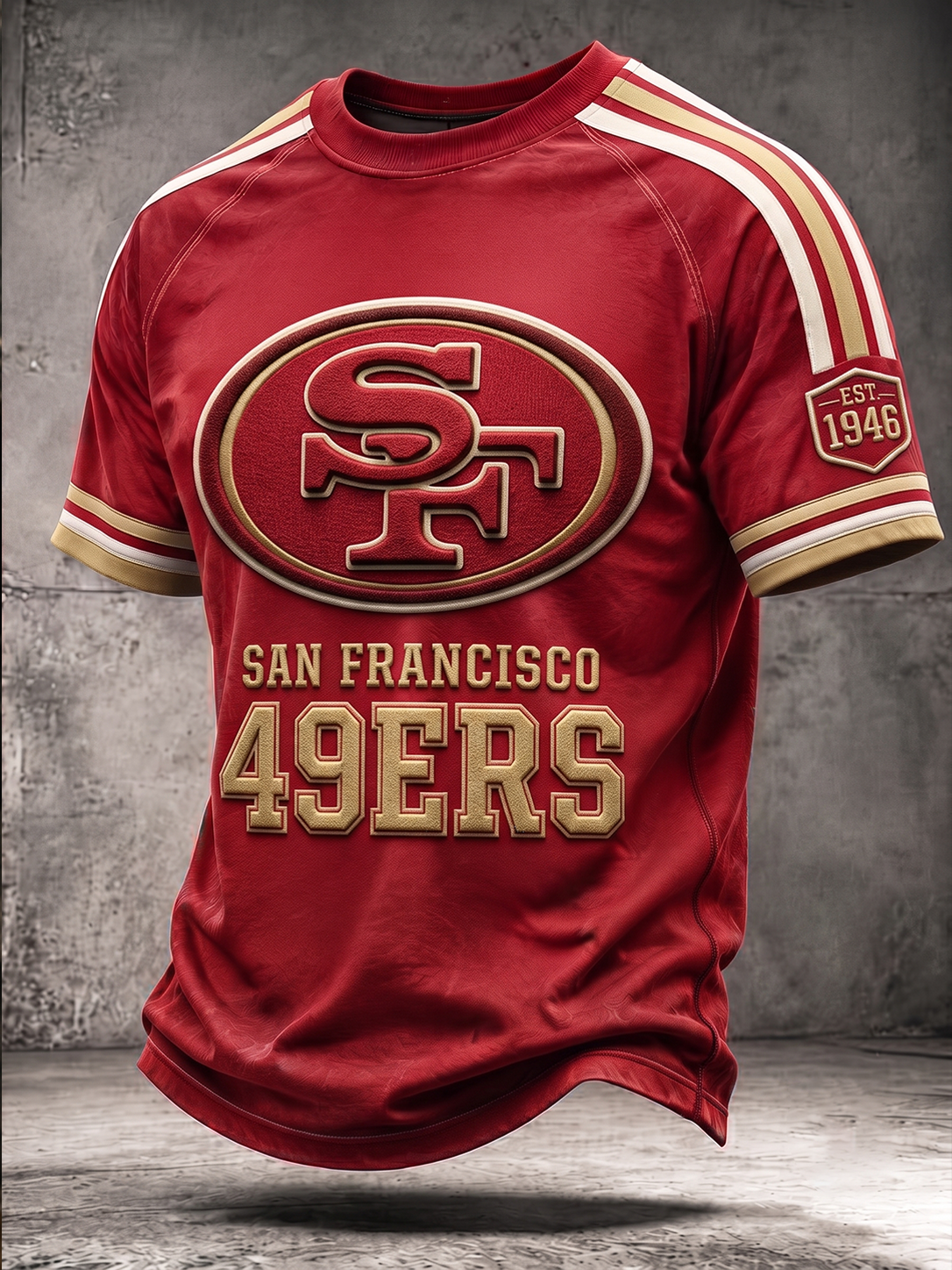 Men's San Francisco 49ers All-Red Textured Raglan Stripe Classic Football Crew Neck Tee