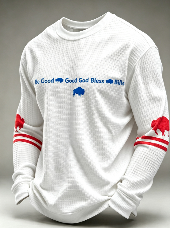 Men'S Buffalo Print Football Fans Gameday Casual Waffle Long Sleeve T-Shirt