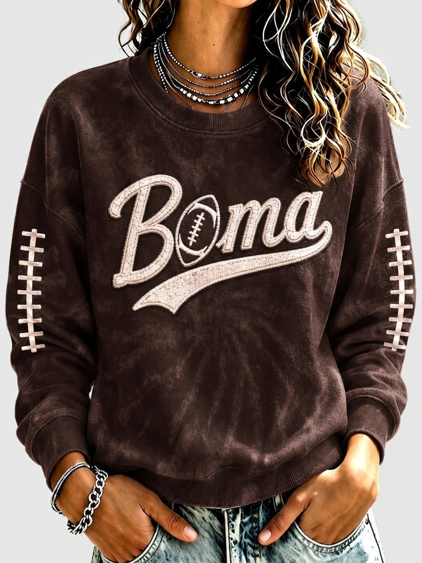 Women'S Retro Football Round Neck Sports Shirt
