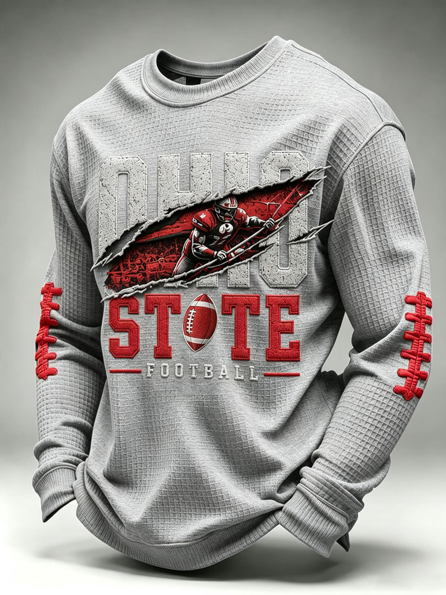 Men'S Football Game Printed Waffle Sweatshirt