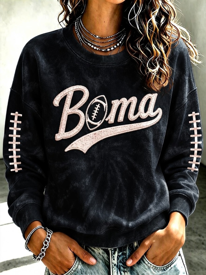 Women'S Retro Football Round Neck Sports Shirt