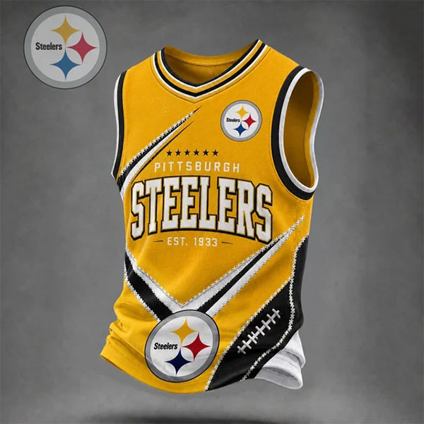 Men's Pittsburgh Steelers Geometric Stripe V-Neck Sleeveless Football Tank Top