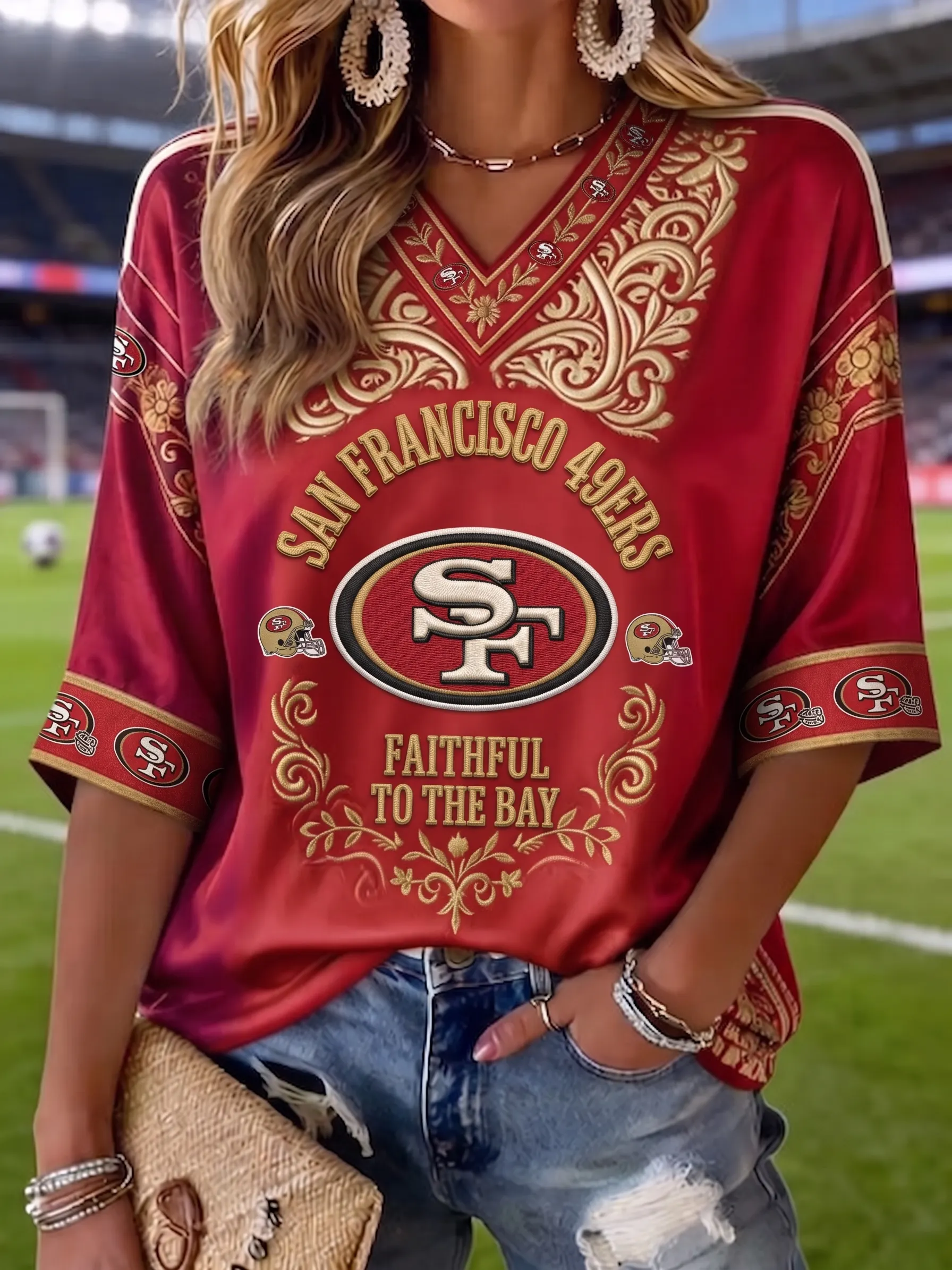 Women's Casual Football Mid-length T-shirt