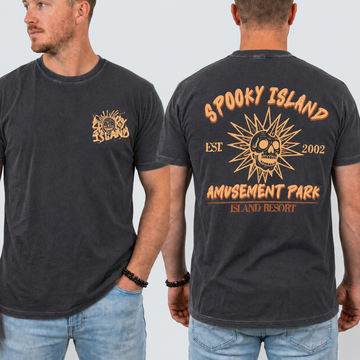 Unisex Spooky Island Washed T-Shirt, Retro Halloween Movie Shirt