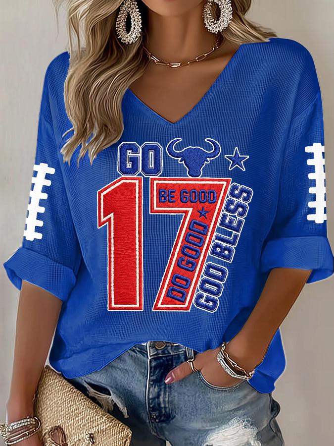Women'S Football  Print Waffle  Top