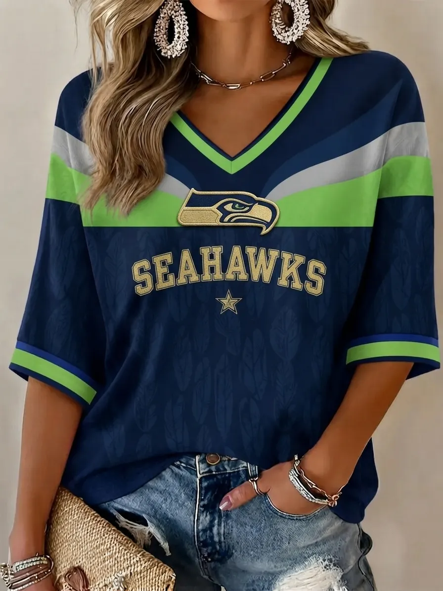 Women's Football   V-Neck Sporty Graphic Top