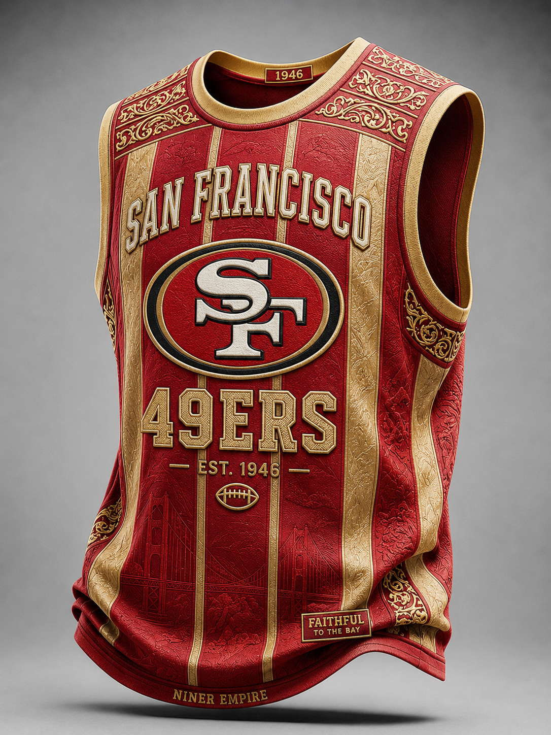 Men's San Francisco 49ers Vertical Stripe Embossed Vintage Football Sleeveless Tank Top