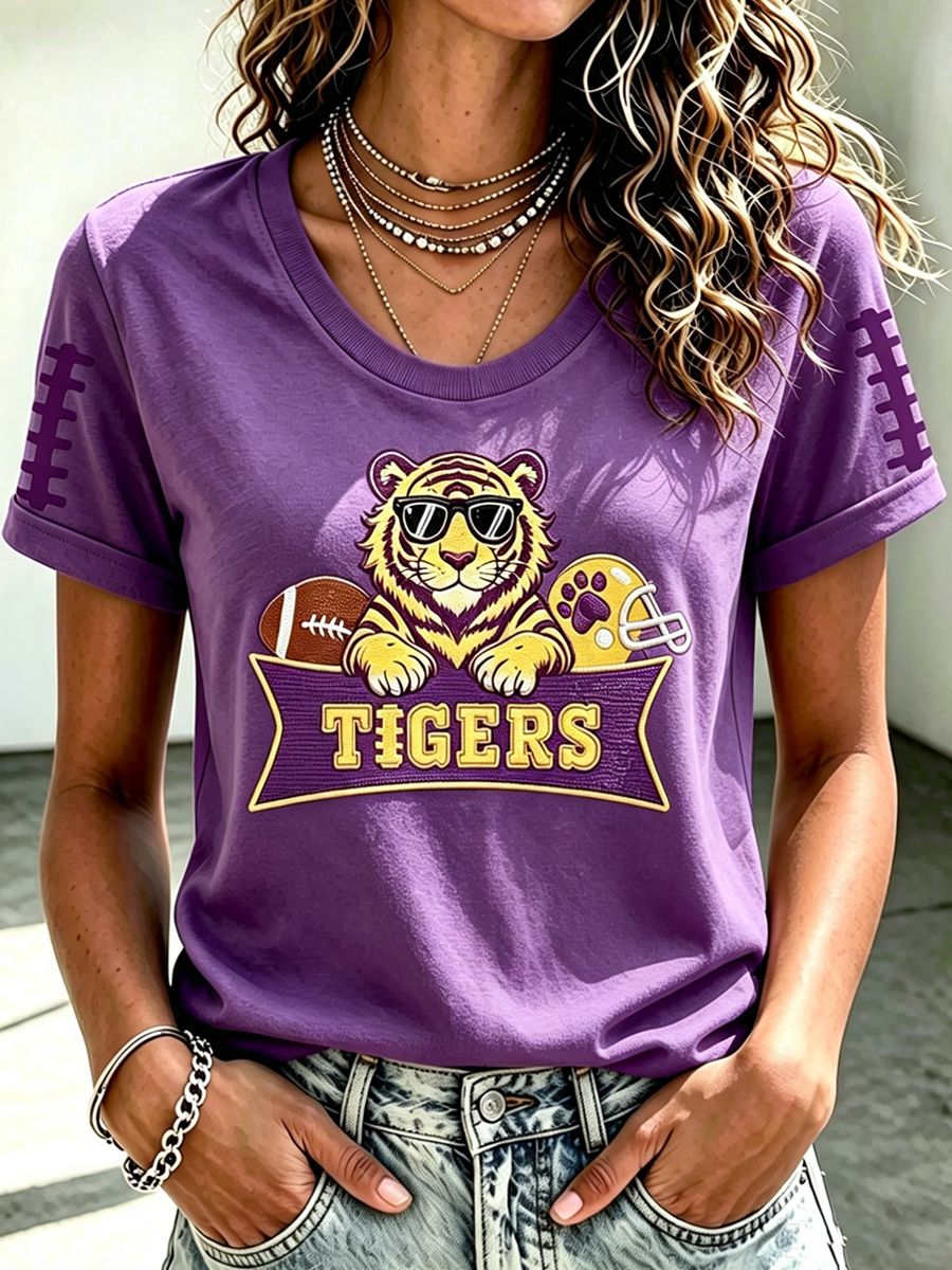 Women'S Rugby Printed Round Neck Short Sleeved T-Shirt