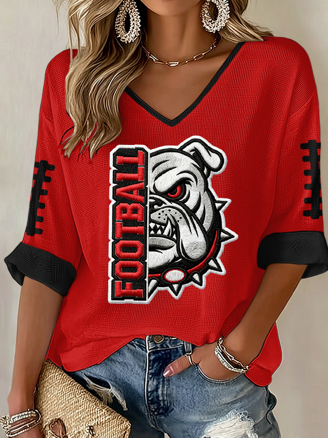 Women'S Football Print Waffle Top