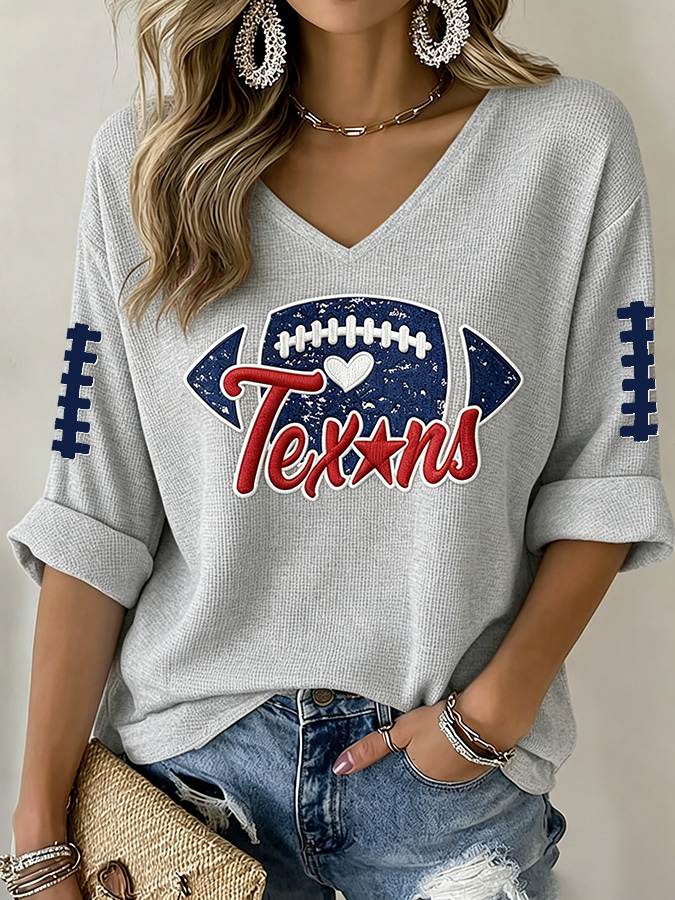 Women'S Football Print Waffle  Top