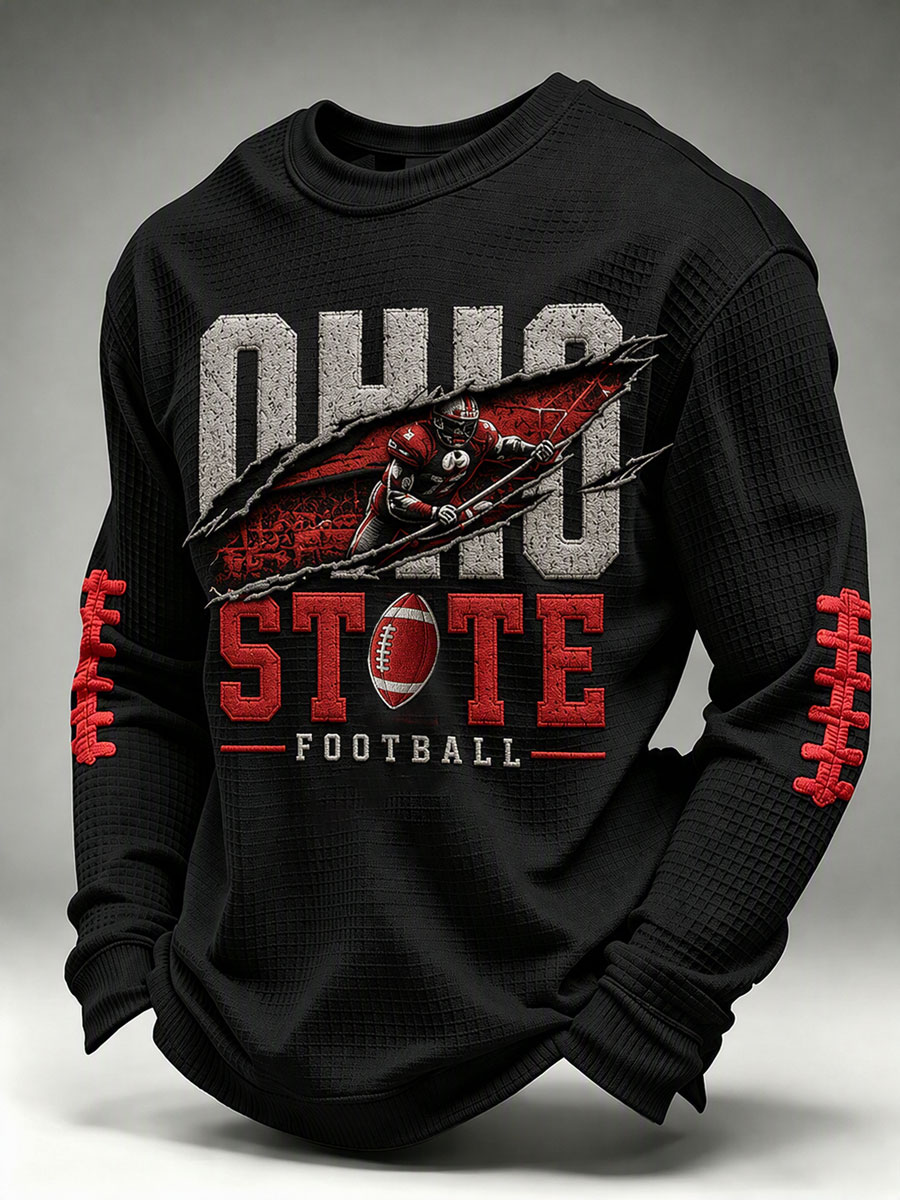 Men'S Football Game Printed Waffle Sweatshirt