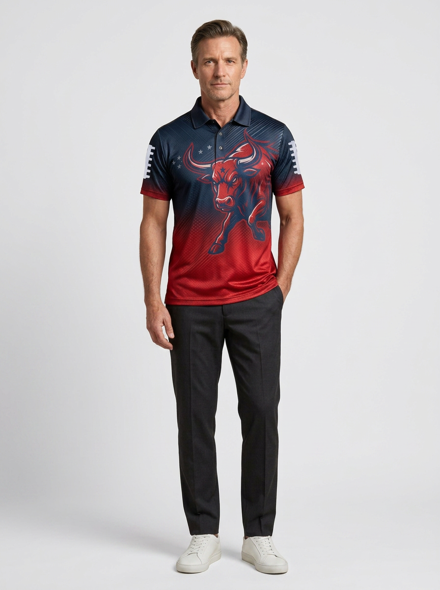 Men's Houston Texans Football Lover Red Bull Printed Polo Shirt