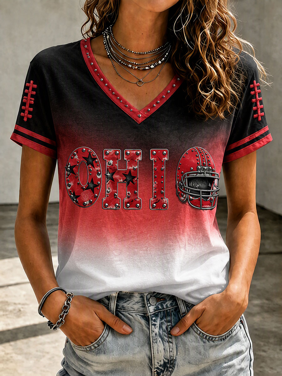 Women's Football Print V-Neck T-Shirt