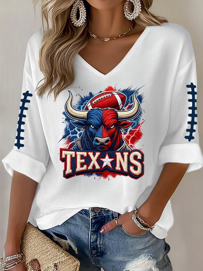Women'S Football Print Waffle  Top