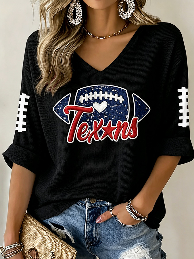 Women'S Football Print Waffle  Top