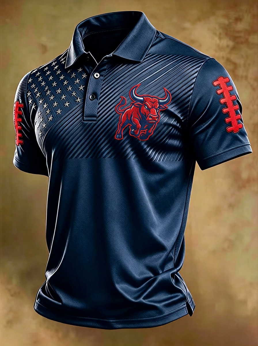 Men's Houston Texans Bull Football Stars Printed Polo Shirt