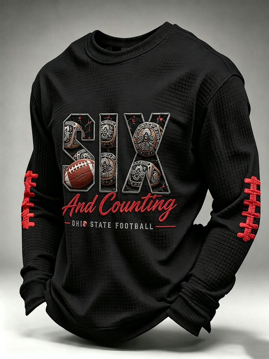 Men's University Football Fan Casual Waffle Long Sleeved Shirt