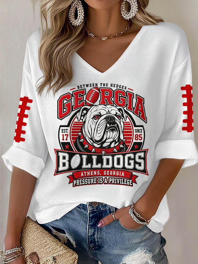 Women'S Football Print Waffle  Top