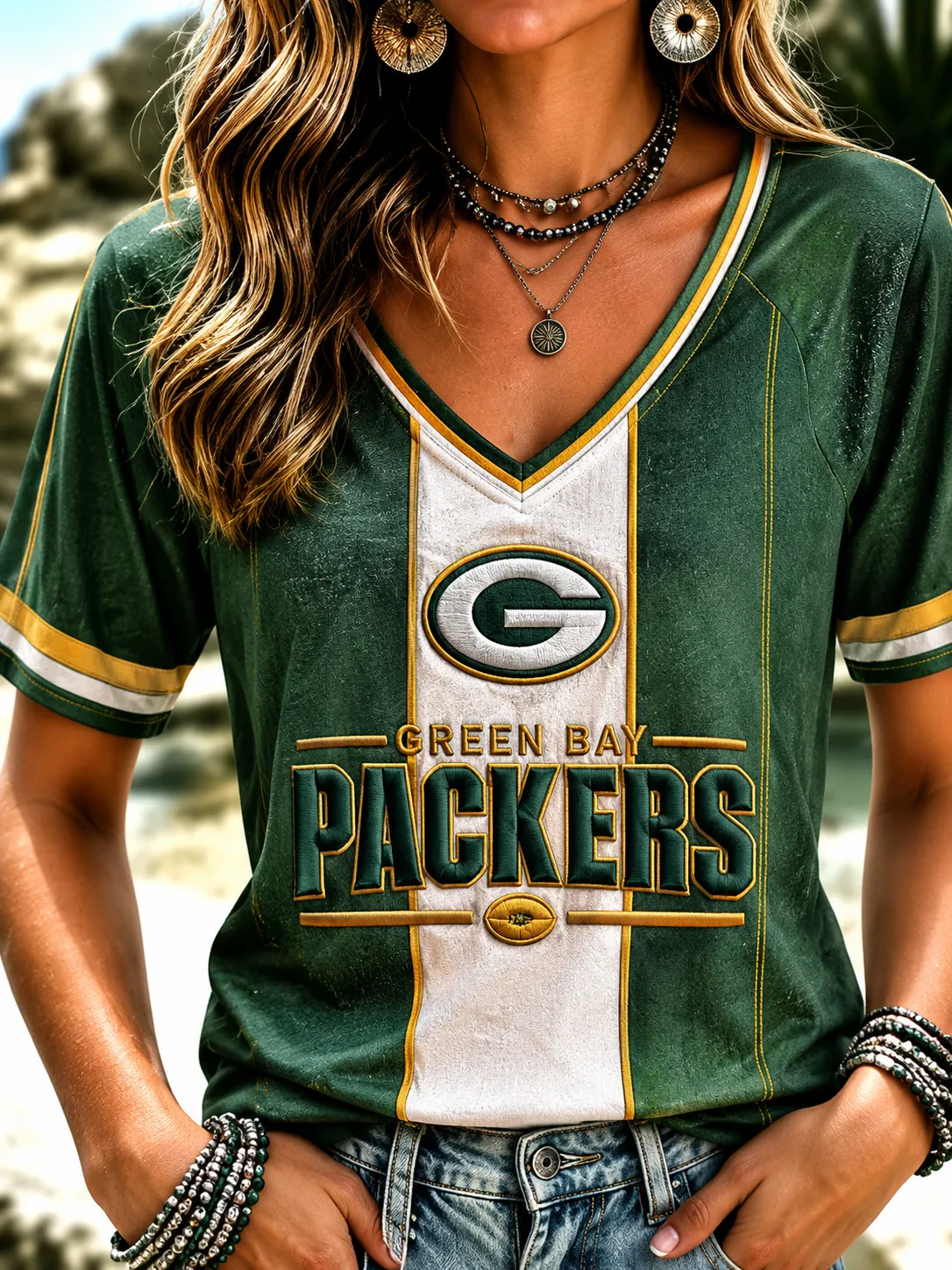 Women's Casual V-Neck Sporty Graphic Tee