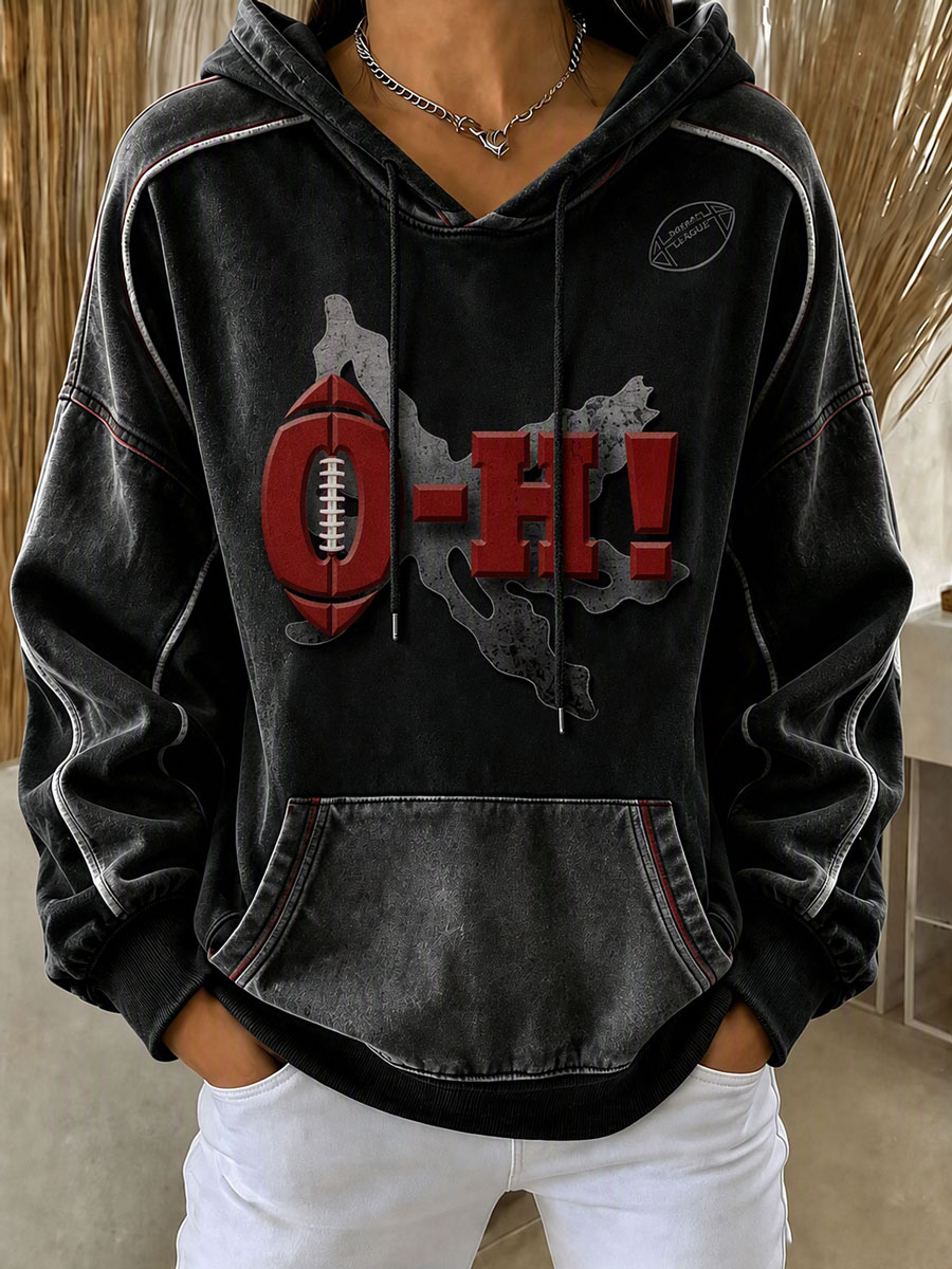 Women's Football Fan Printed Vintage Hoodie