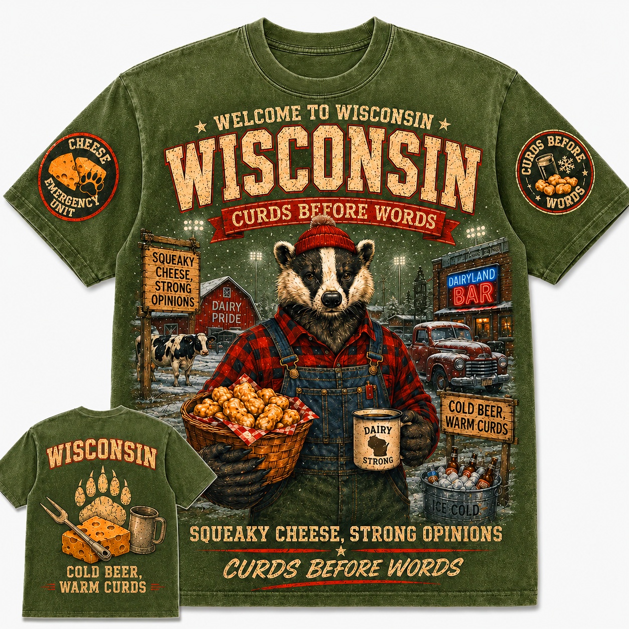 Wisconsin Curds Before Words Badger T-Shirt