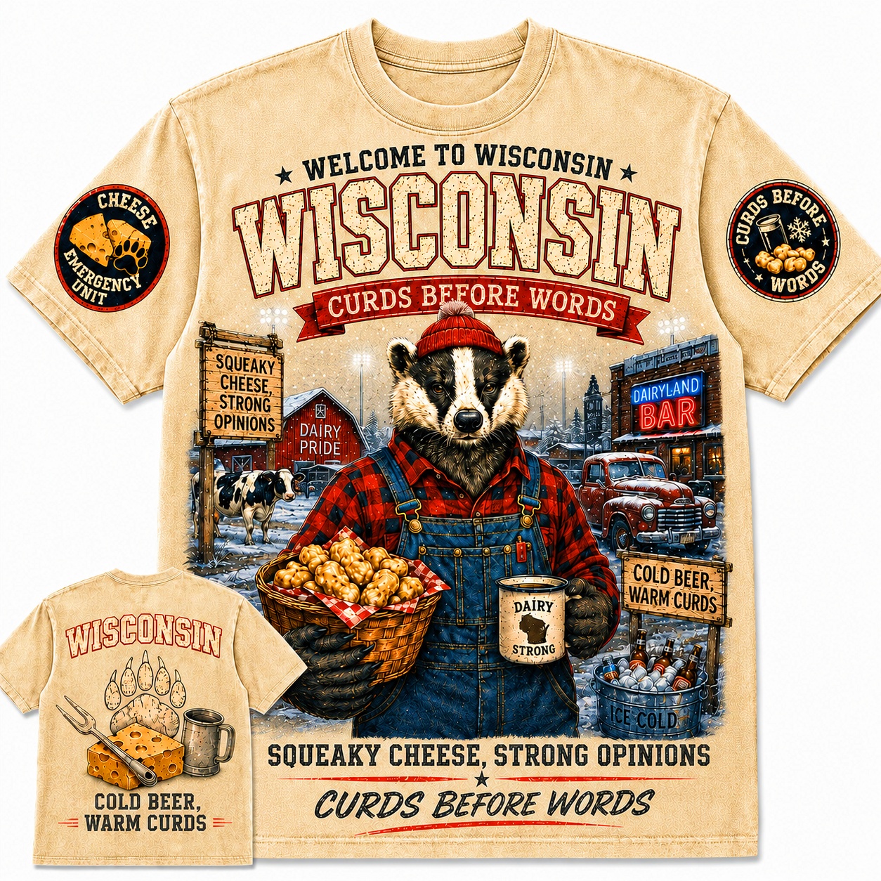 Wisconsin Curds Before Words Badger T-Shirt